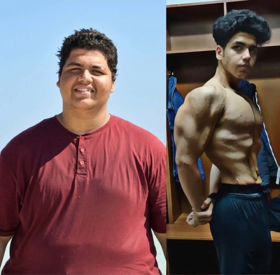 mohammed-fayiz-before-after-fitness-transformation Before-and-after comparison of Mohammed Fayiz’s weight-loss and fitness transformation